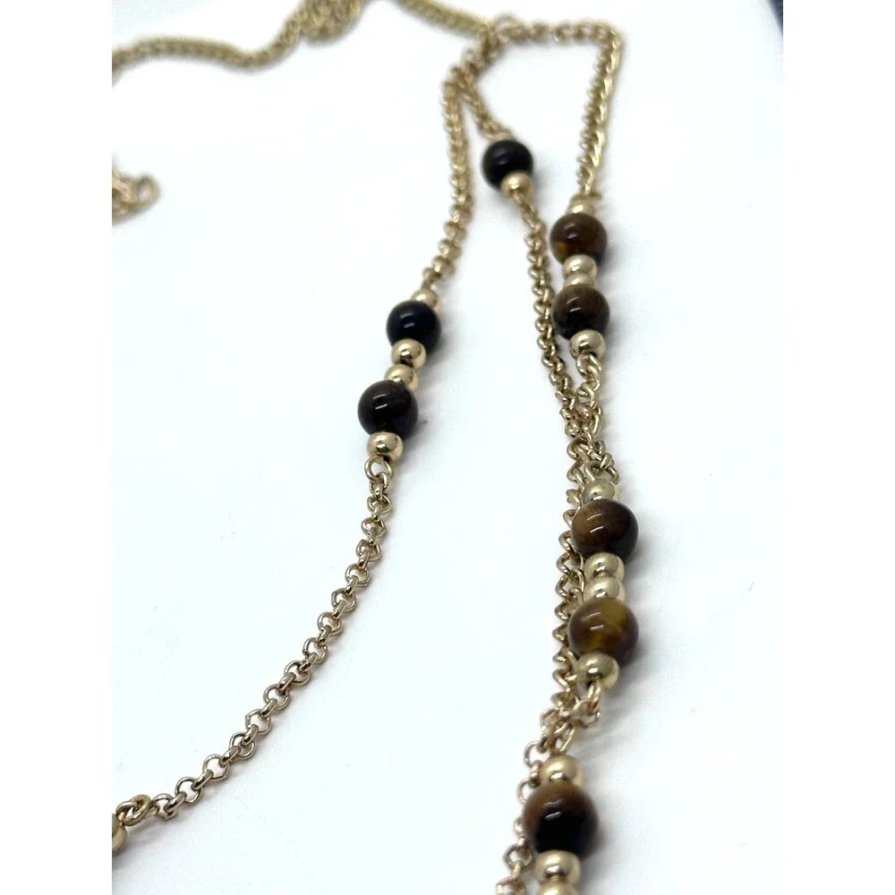 Vintage Goldtone Triple Chain Tiger's Eye Beaded 24